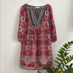 Cato Red and Black Sundress with Bishop Sleeves